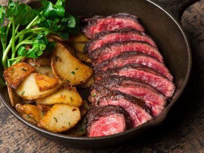 Steak and potatoes. Grade A grass fed angus beef steaks. Tenderl